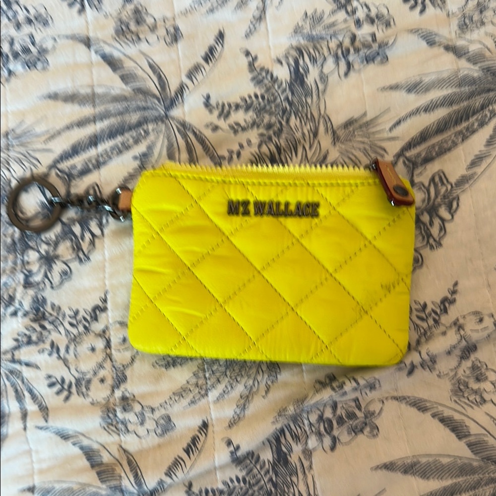 MZ Wallace Neon Yellow Quilted Key Pouch with Metal Ring